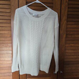 CJ Banks Knit Sweater Women Size 1X Off White Cotton Long Sleeve Crew Neck